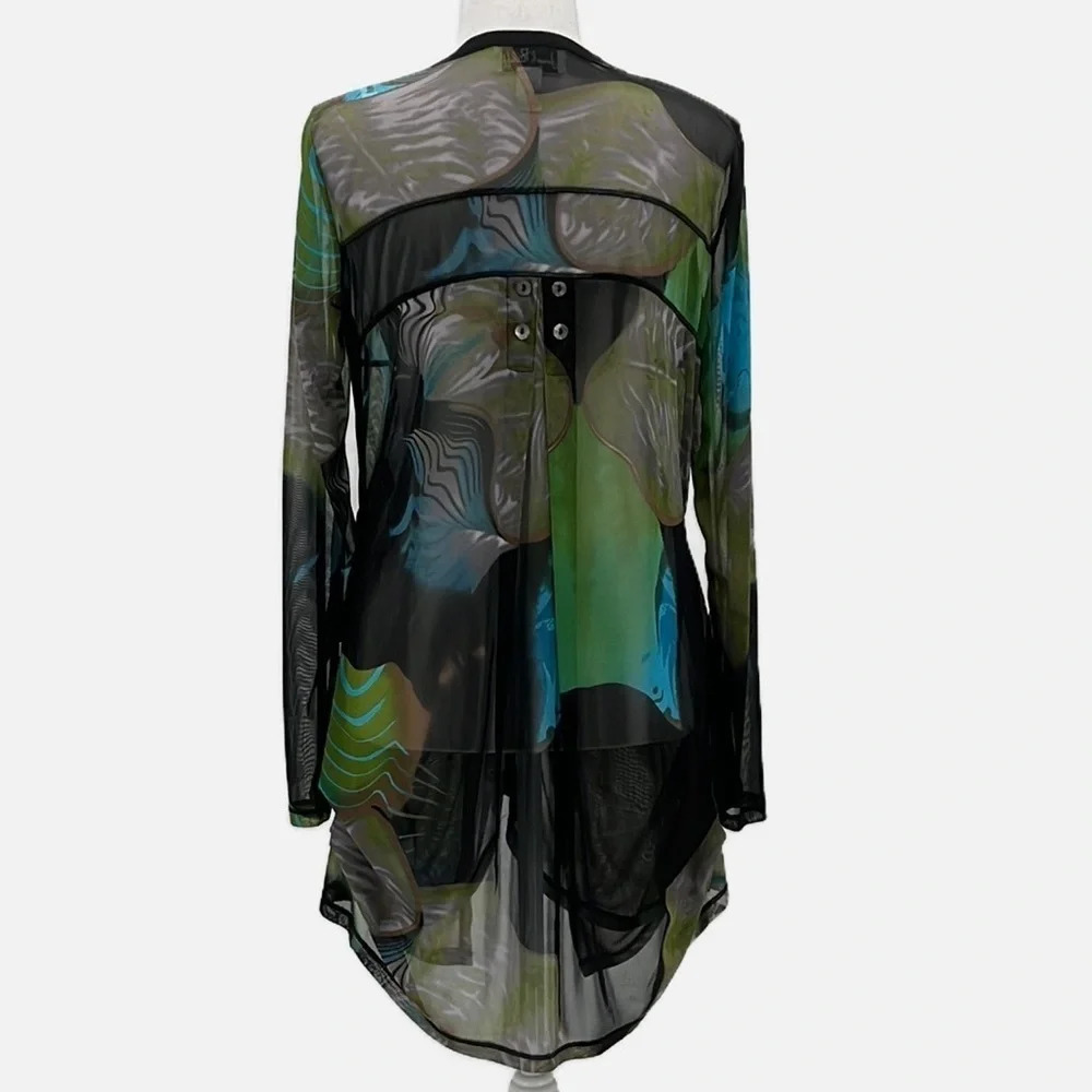 Joseph Ribkoff Sheer Mesh Abstract Button Up Tuni… - image 3